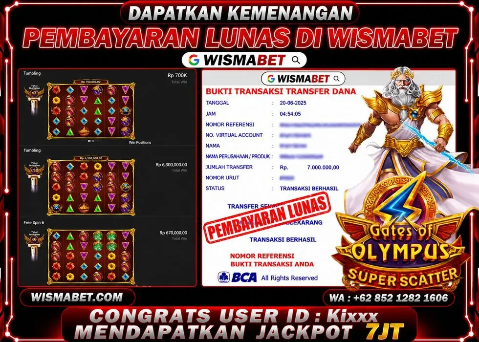 BUKTI KEMENANGAN Gates of Olympus Super Scatter Rp7,000,000- LUNAS